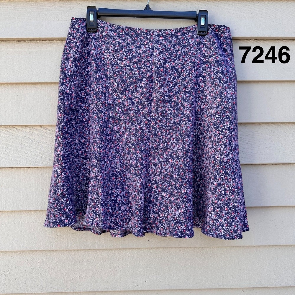 Boden Navy Floral A-Line Flare Skirt US 8R UK 12R Blue Red Lined Midi